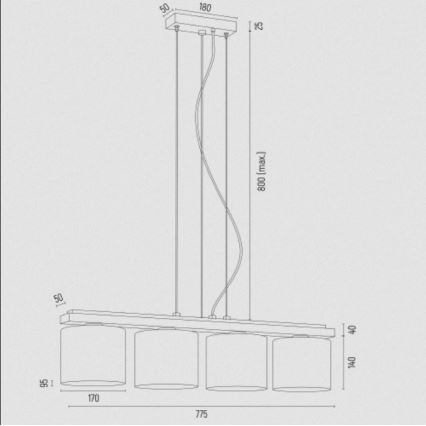 Argon 1814 - Lampadario a sospensione con filo CANOA 4xE27/15W/230V nero