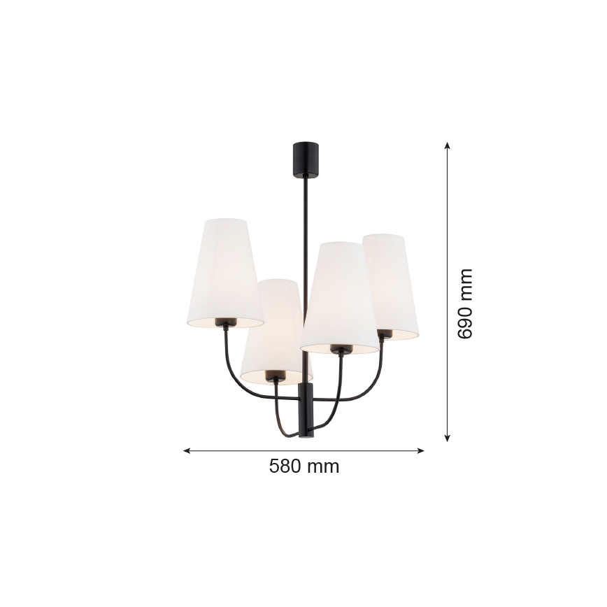 Argon 1822 - Lampadario a sospensione con supporto rigido SAFIANO 4xE27/15W/230V nero