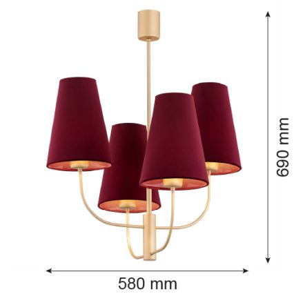 Argon 1827 - Lampadario a sospensione con supporto rigido SAFIANO 4xE27/15W/230V burgundy