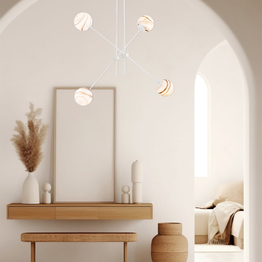 Argon 1841 - Lampadario a sospensione con supporto rigido ABSOS 4xE14/7W/230V alabastro bianco