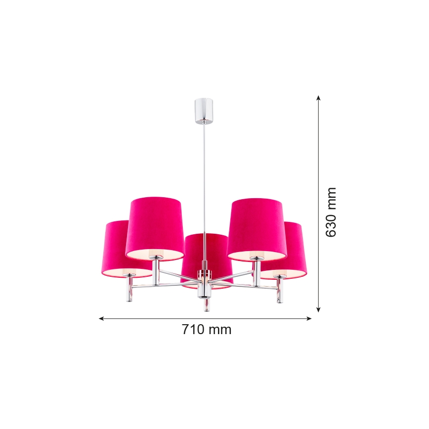 Argon 2075 - Lampadario su palo  BOLZANO 5xE27/15W/230V cromo rosa/lucido