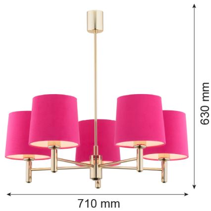 Argon 2089 - Lampadario su palo PONTE 5xE27/15W/230V rosa/ottone