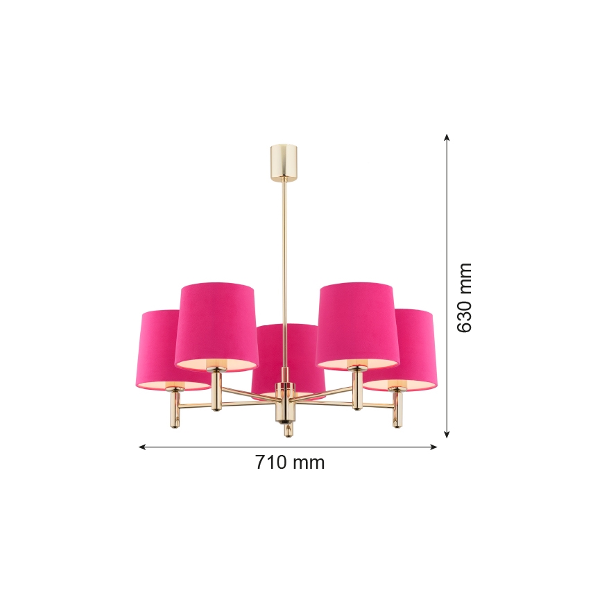 Argon 2089 - Lampadario su palo PONTE 5xE27/15W/230V rosa/ottone