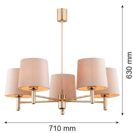 Argon 2105 - Lampadario su palo PONTE 5xE27/15W/230V ottone/beige