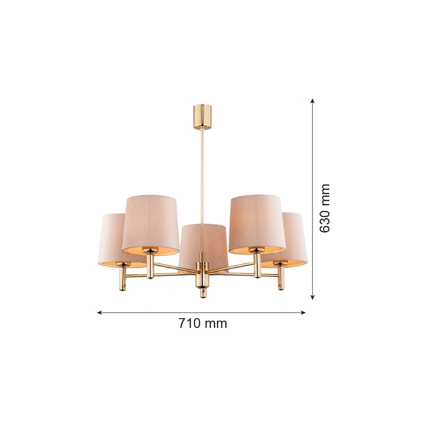 Argon 2105 - Lampadario su palo PONTE 5xE27/15W/230V ottone/beige