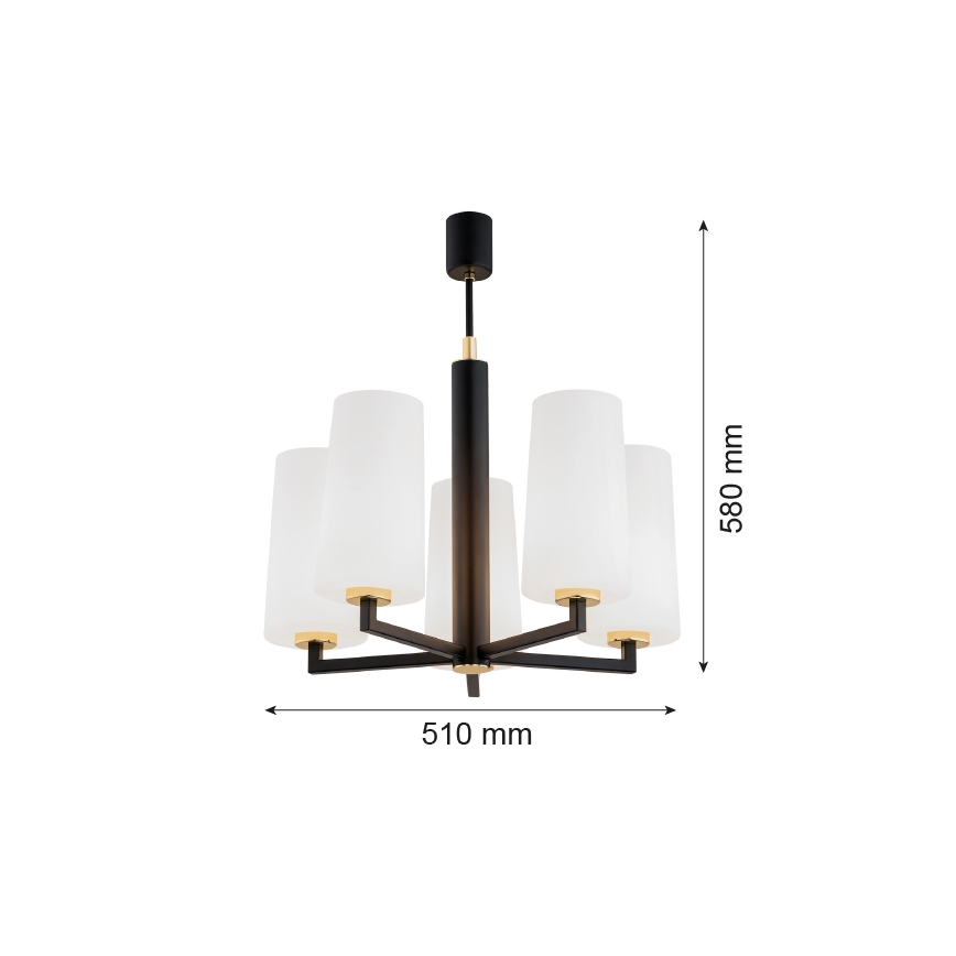 Argon 2114 - Lampadario su palo CAMELOT PLUS 5xE27/15W/230V nero/bianco/oro