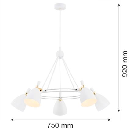 Argon 2117 - Lampadario su palo CHARLOTTE 5xE27/15W/230V bianco/oro