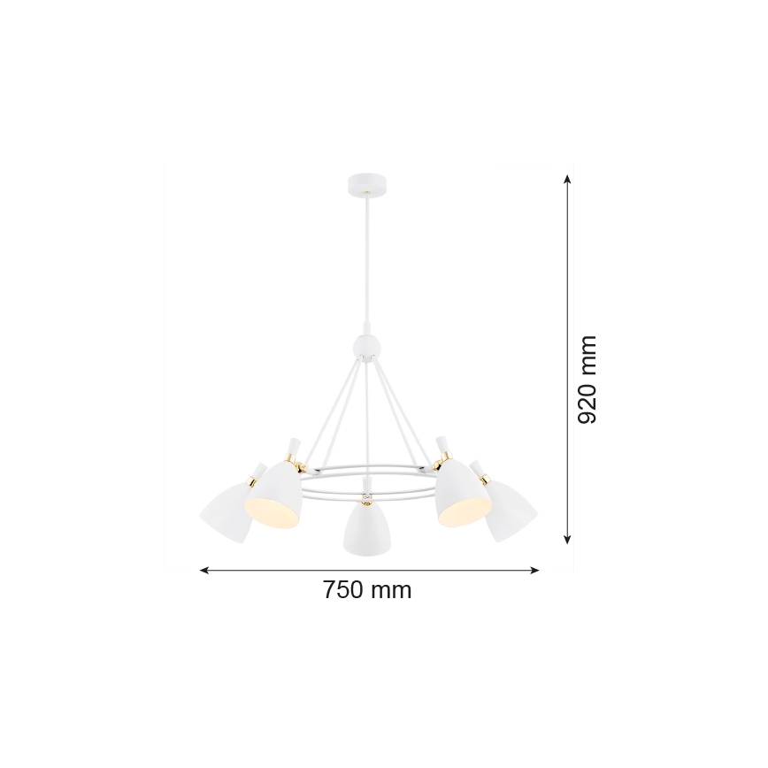 Argon 2117 - Lampadario su palo CHARLOTTE 5xE27/15W/230V bianco/oro