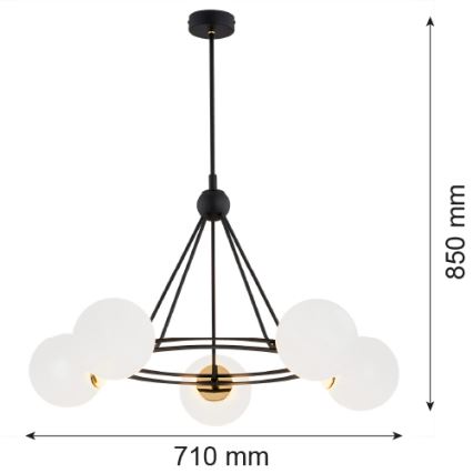 Argon 2119 - Lampadario su palo AMALFI 5xE27/15W/230V nero/bianco