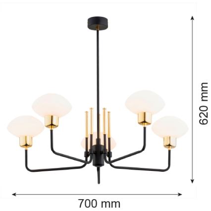 Argon 2128 - Lampadario su palo RAVELLO 5xE14/15W/230V nero/oro