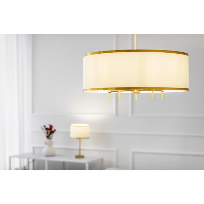 Argon 2132 - Lampadario a sospensione con filo ABBANO 5xE14/7W/230V ottone/bianco