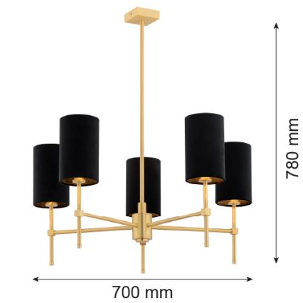 Argon 2135 - Lampadario su palo ABRUZZO 5xE14/7W/230V ottone/nero