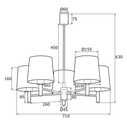 Argon 2145 - Lampadario su palo PONTE 5xE27/15W/230V verde/ottone