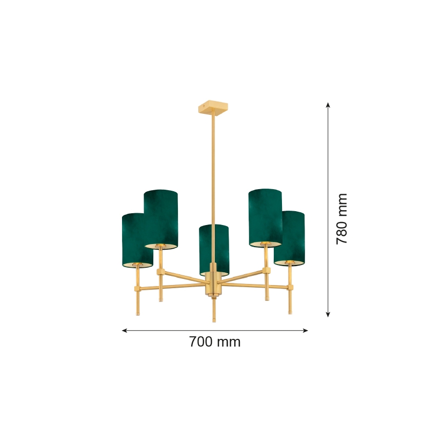 Argon 2147 - Lampadario on a pole ABRUZZO 5xE14/7W/230V ottone/verde
