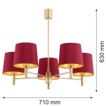 Argon 2169 - Lampadario a sospensione con supporto rigido PONTE PLUS 5xE27/15W/230V rosso
