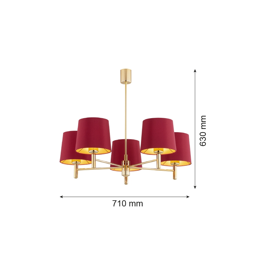 Argon 2169 - Lampadario a sospensione con supporto rigido PONTE PLUS 5xE27/15W/230V rosso
