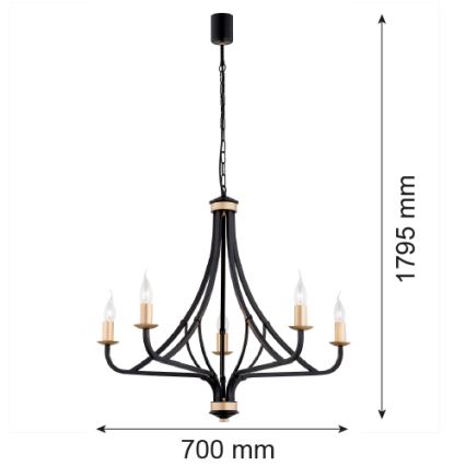 Argon 2171 - Lampadario a sospensione con catena LORENZO 5xE14/7W/230V