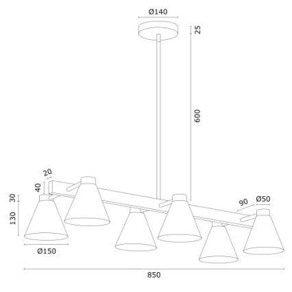 Argon 2551 - Lampadario su palo AVALONE 6xE27/15W/230V bianco/oro