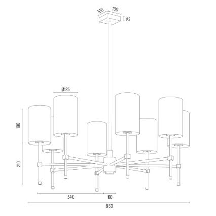 Argon 5051 - Lampadario su palo ABRUZZO 8xE14/15W/230V ottone/bianco