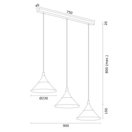 Argon 6140 - Lampadario a sospensione con filo MASSETO 3xE27/15W/230V nero/oro