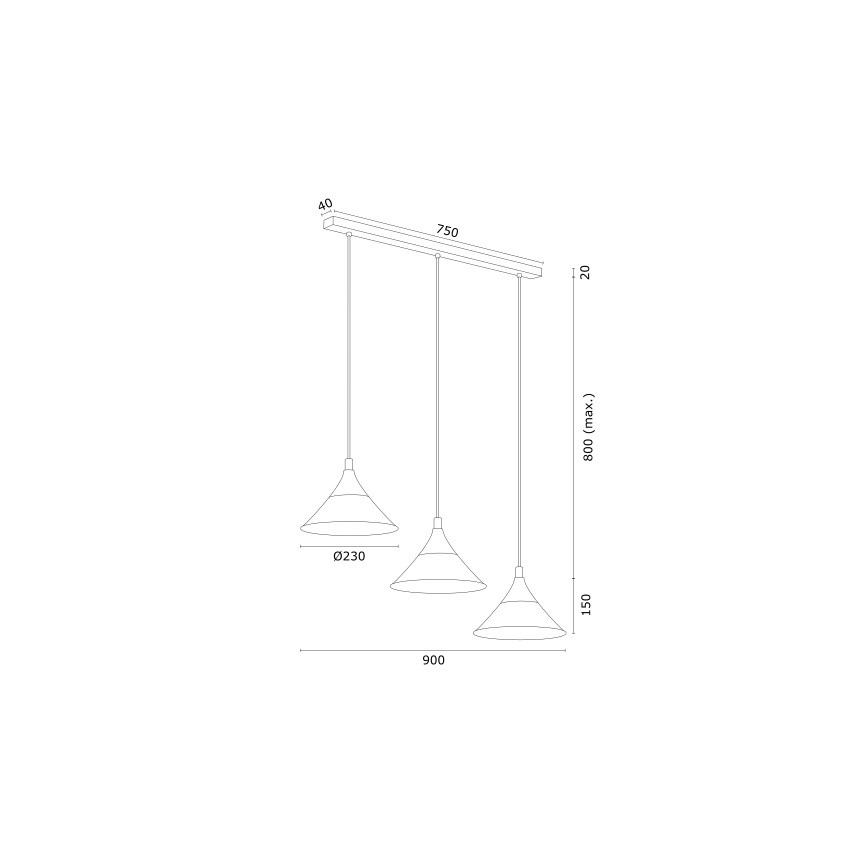 Argon 6140 - Lampadario a sospensione con filo MASSETO 3xE27/15W/230V nero/oro