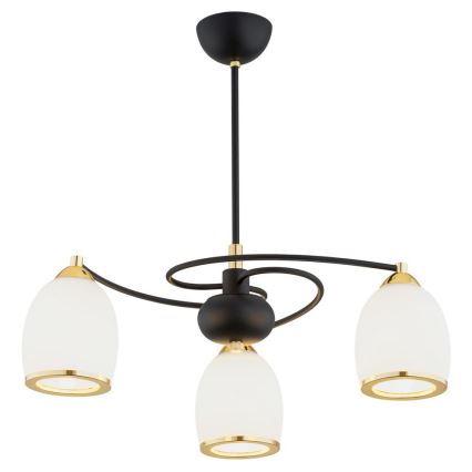 Argon 6144 - Lampadario su palo AVILA PLUS 3xE27/15W/230V nero/oro/bianco