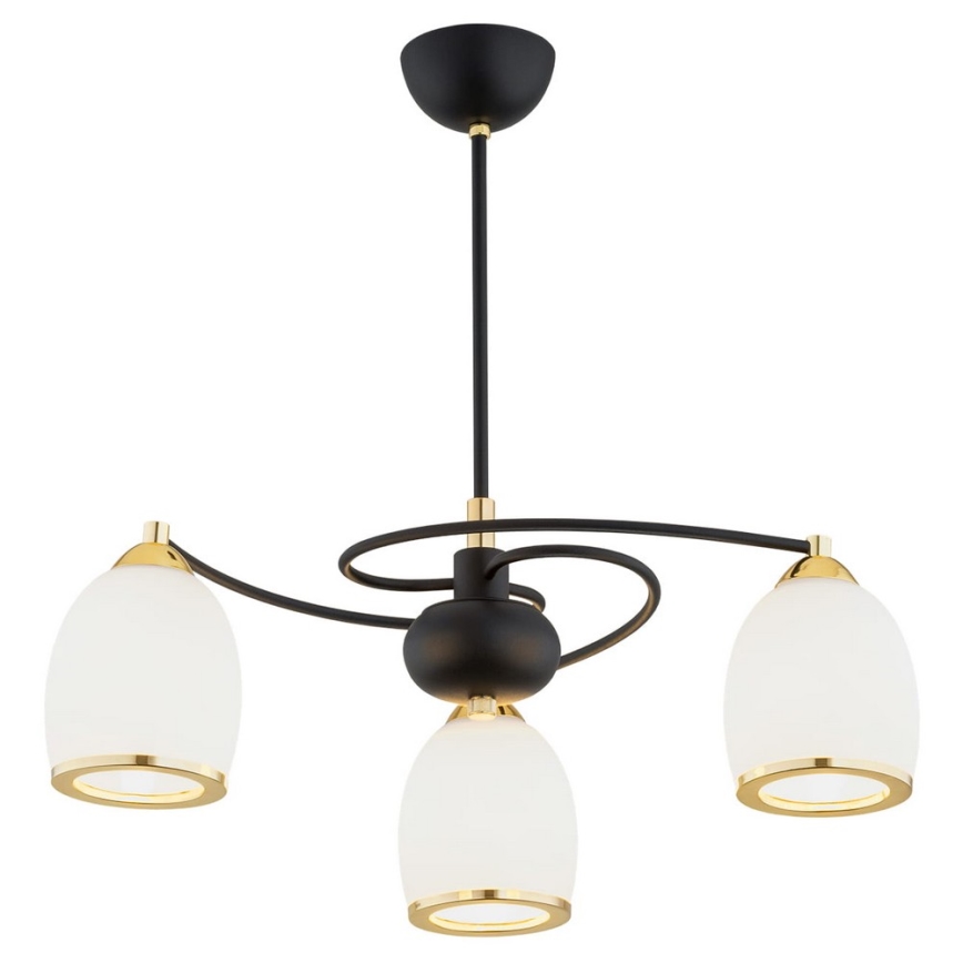 Argon 6144 - Lampadario su palo AVILA PLUS 3xE27/15W/230V nero/oro/bianco