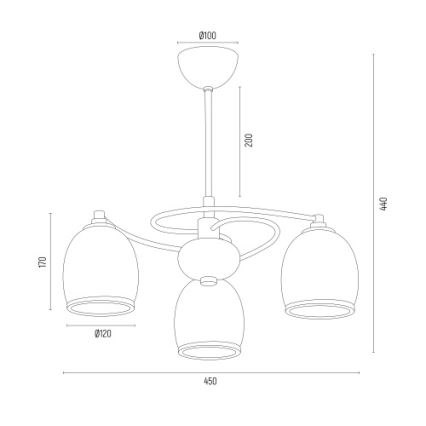 Argon 6144 - Lampadario su palo AVILA PLUS 3xE27/15W/230V nero/oro/bianco