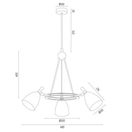 Argon 6148 - Lampadario su palo CHARLOTTE 3xE27/15W/230V bianco/oro