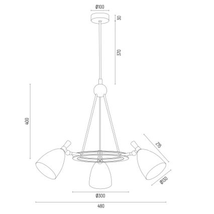 Argon 6149 - Lampadario su palo CHARLOTTE 3xE27/15W/230V nero/oro