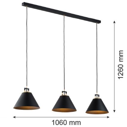 Argon 6174 - Lampadario a sospensione con filo ORTE 3xE27/15W/230V nero