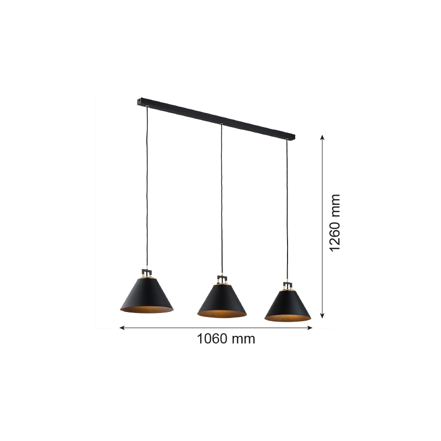 Argon 6174 - Lampadario a sospensione con filo ORTE 3xE27/15W/230V nero