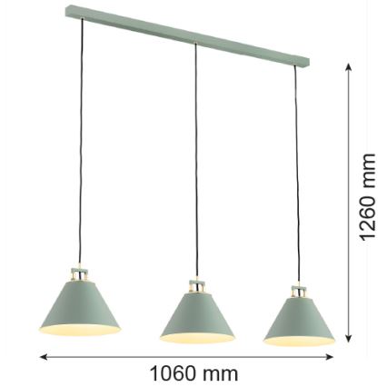 Argon 6177 - Lampadario a sospensione con filo ORTE 3xE27/15W/230V verde