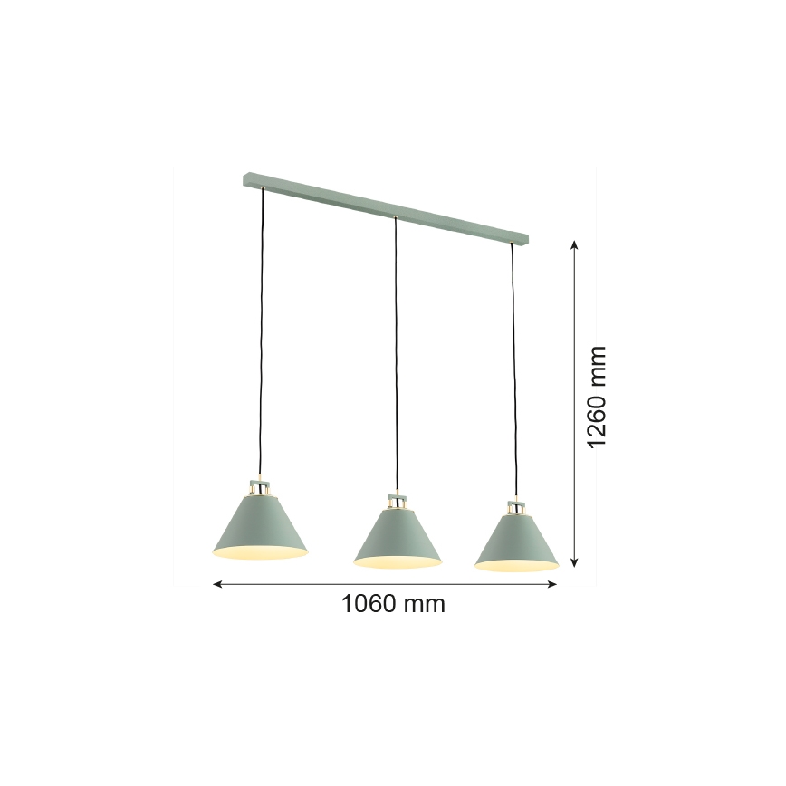 Argon 6177 - Lampadario a sospensione con filo ORTE 3xE27/15W/230V verde