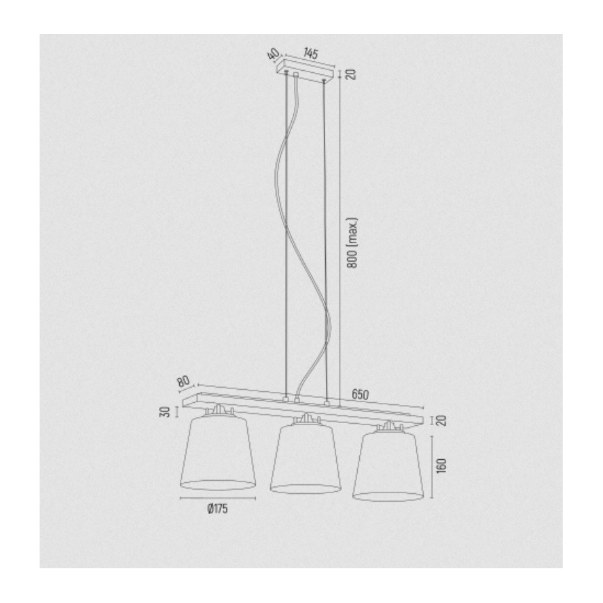 Argon 6250 - Lampadario a sospensione con filo ARDEN 3xE27/15W/230V oro