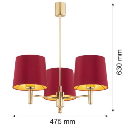 Argon 6266 - Lampadario a sospensione con supporto rigido PONTE PLUS 3xE27/15W/230V rosso