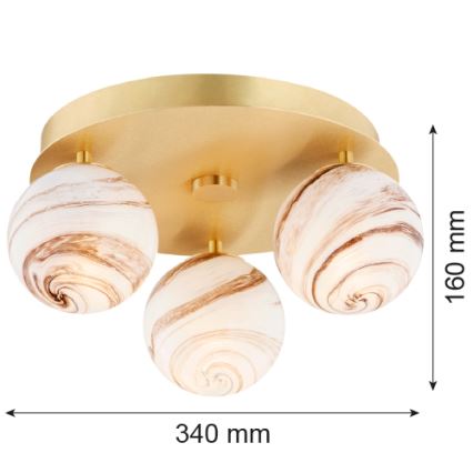 Argon 6290 - Plafoniera FABIO 3xE14/7W/230V alabastro oro