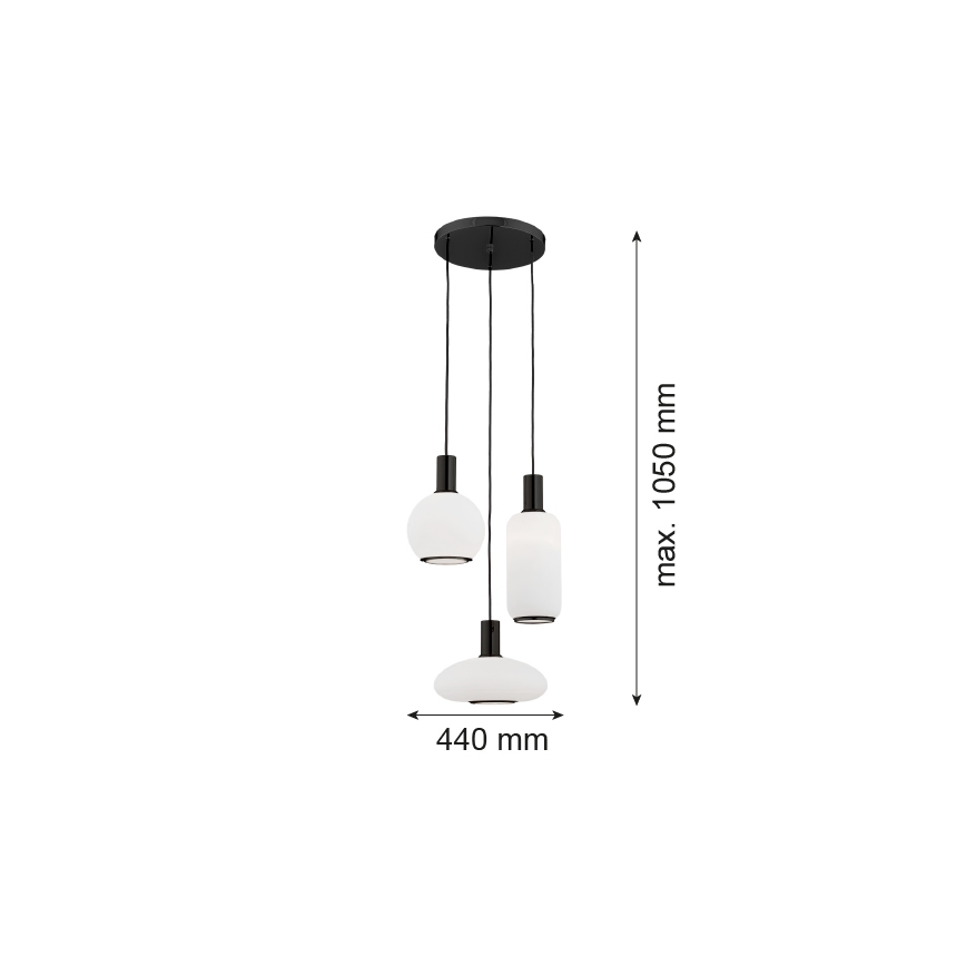 Argon 6323 - Lampadario a sospensione con filo SAGUNTO PLUS 3xE27/15W/230V nero