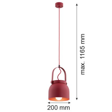 Argon 8282 - Lampadario a sospensione con filo LOGAN 1xE27/15W/230V diametro 20 cm rosso