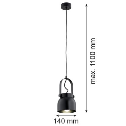 Argon 8291 - Lampadario a sospensione con filo LOGAN 1xE27/15W/230V diametro 14 cm nero