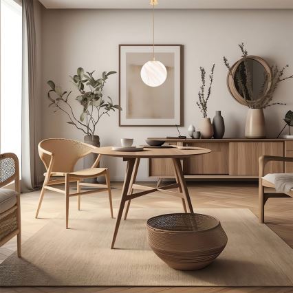 Argon 8448 - Lampadario a sospensione con filo ALMIROS 1xE27/15W/230V diametro 30 cm alabastro oro