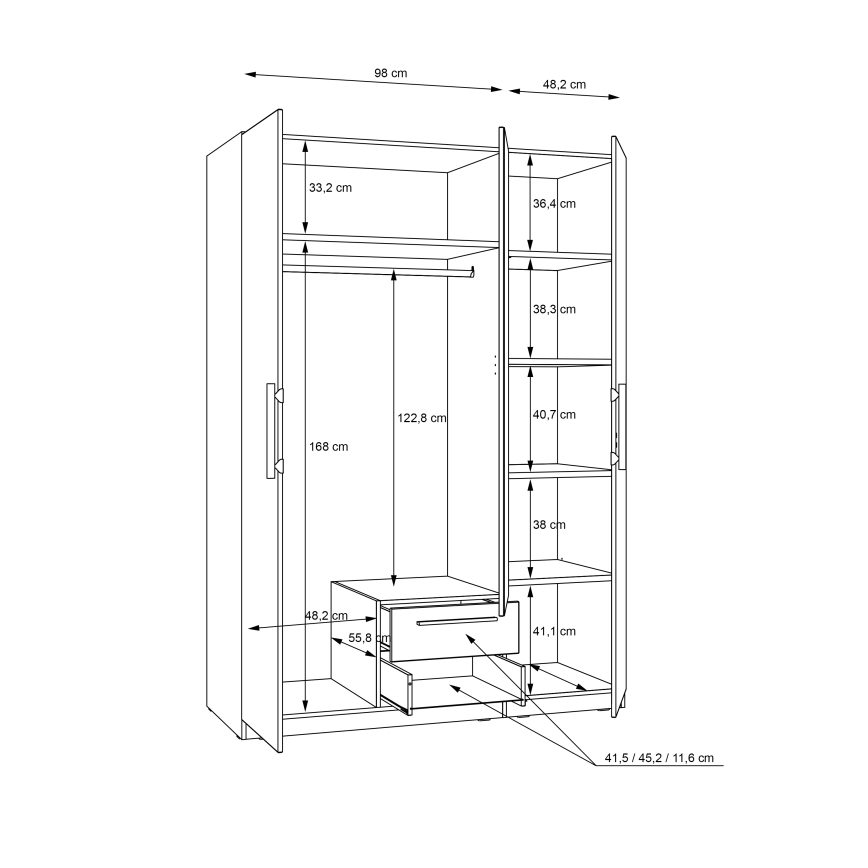 Armadio con specchio MARO 150x213 cm rovere artisan