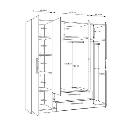 Armadio con specchio MARO 200x213 cm rovere artisan
