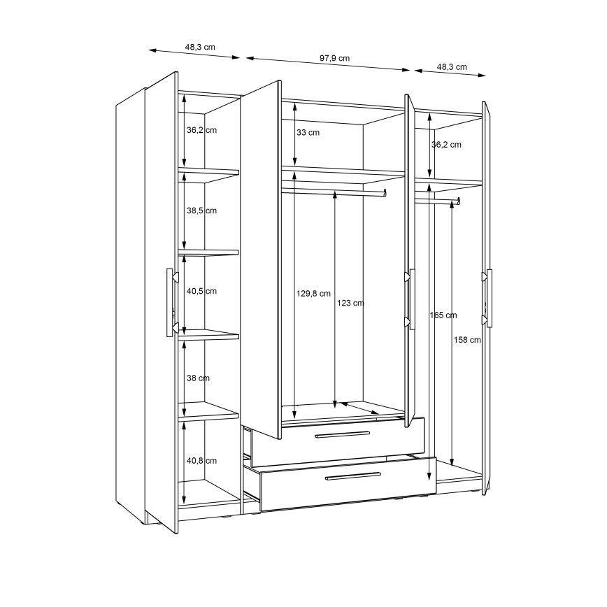 Armadio con specchio MARO 200x213 cm rovere artisan