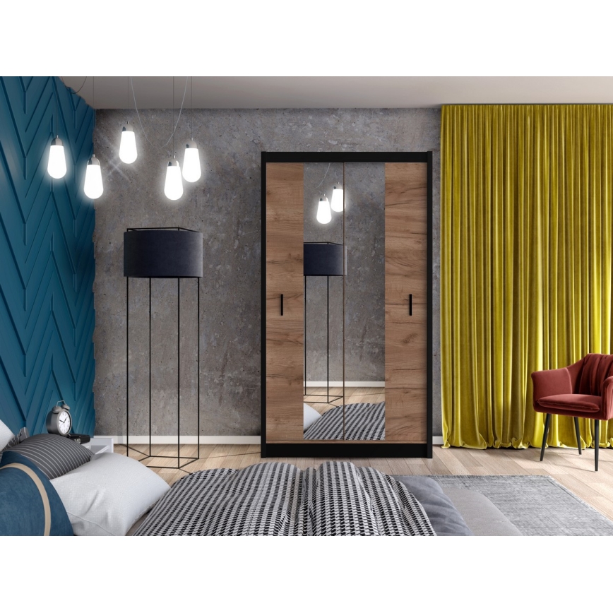 Armadio con specchio MIRO 120x215 cm quercia craft/nero