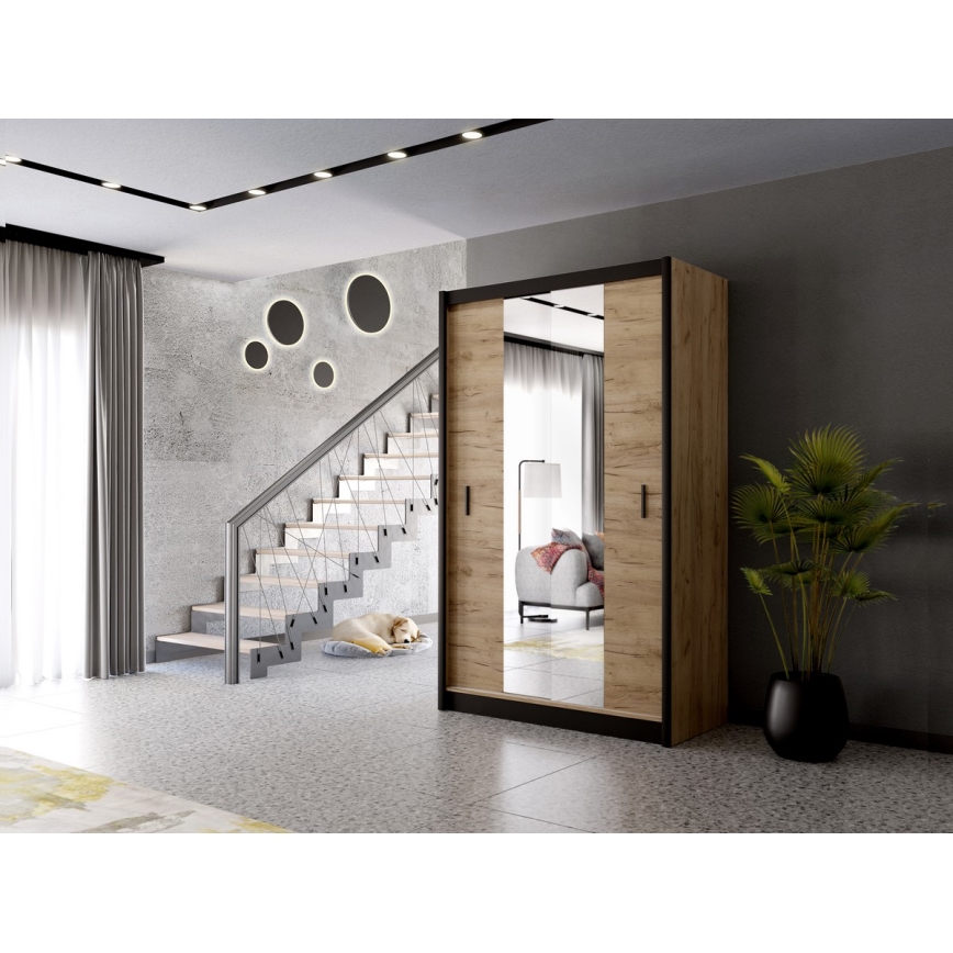 Armadio con specchio MIRO 150x215 cm quercia craft/nero