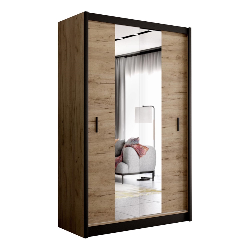 Armadio con specchio MIRO 150x215 cm rovere craft/nero