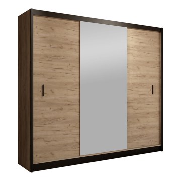 Armadio con specchio MIRO 203x215 cm quercia craft/nero
