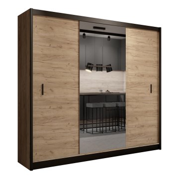 Armadio con specchio MIRO 250x215 cm quercia craft/nero