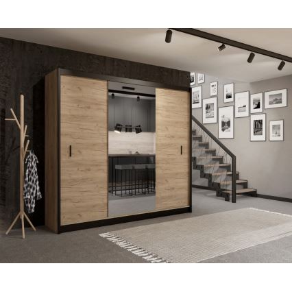 Armadio con specchio MIRO 250x215 cm quercia craft/nero
